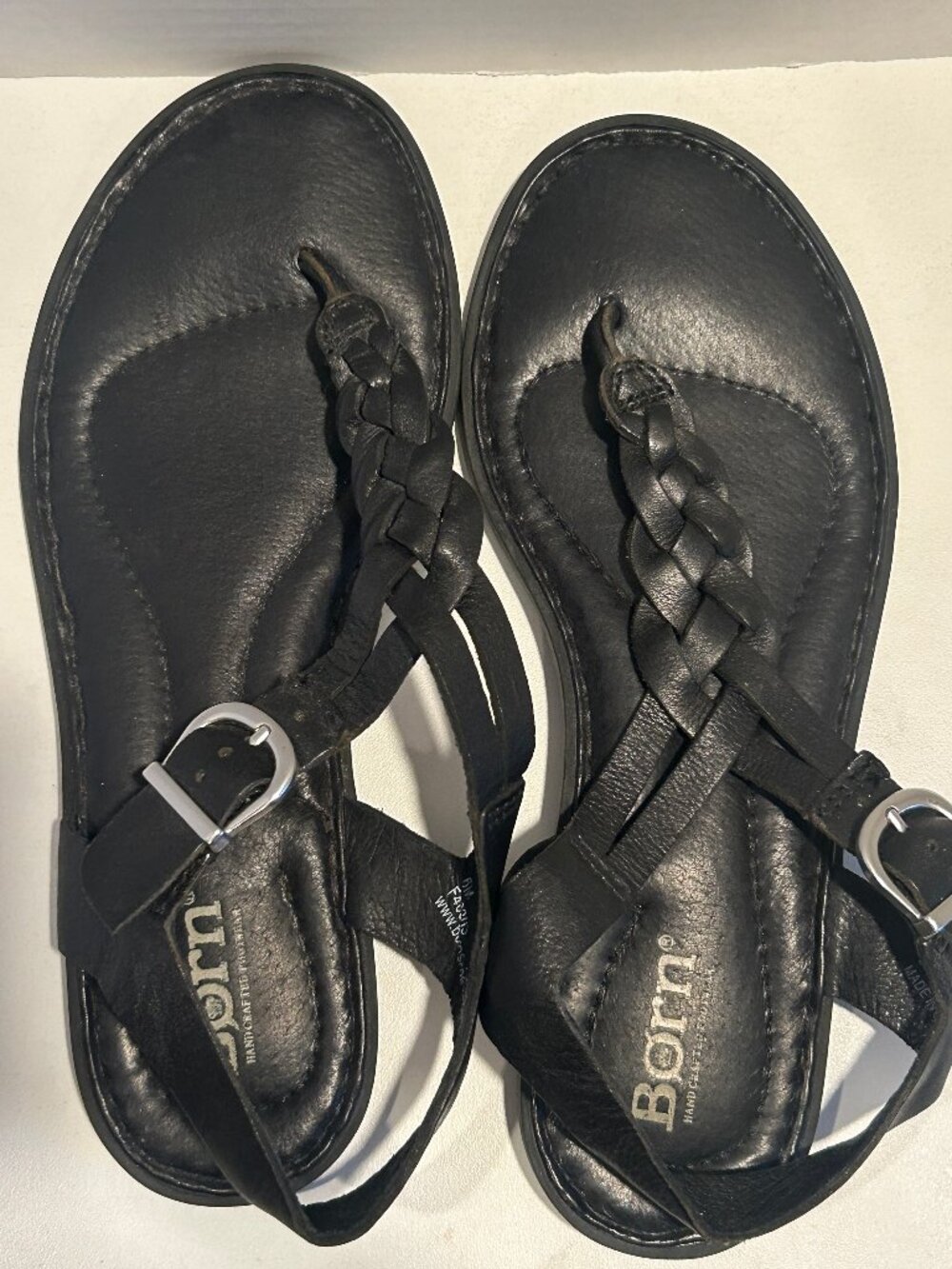 Born Lake Sandal Thong Slingback Black Braided Leather Buckle Strap US Women 6M